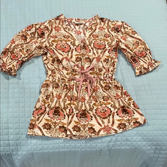 Spartina 449 Floral Blouse with Pink and Brown Accents - Picture 1 of 8